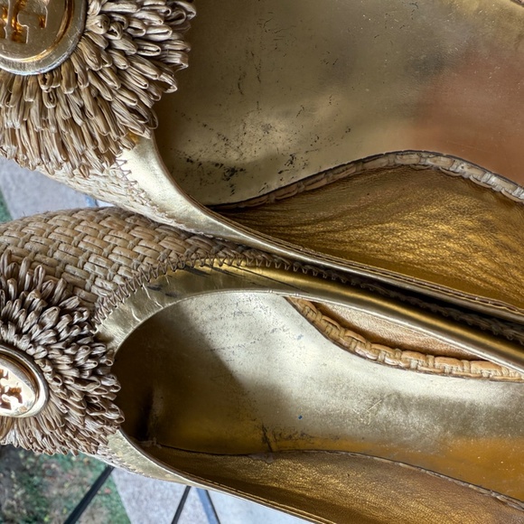 Tory Burch Ballet Flats Straw Size 9.5 Gold Women's Shoes - Picture 7 of 7